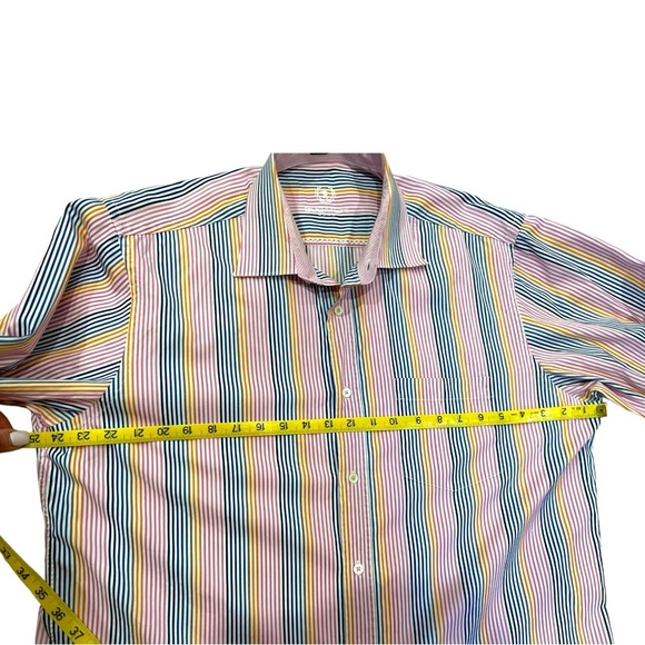 Bugatchi Uomo Men’s Dress Shirt Pink Blue Yellow Stripe Classic Fit Button Up XL - Picture 5 of 15
